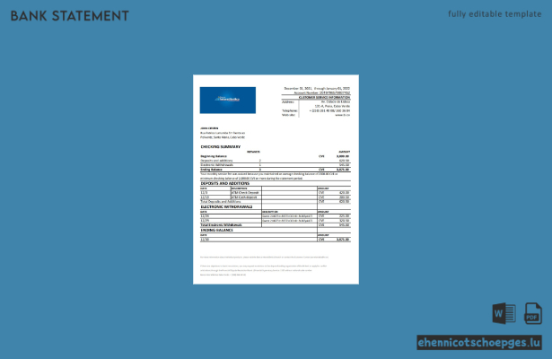 Beispiel-Excel-Vorschau eines Kontoauszugs der Cape Verde Inter-Atlantic Bank